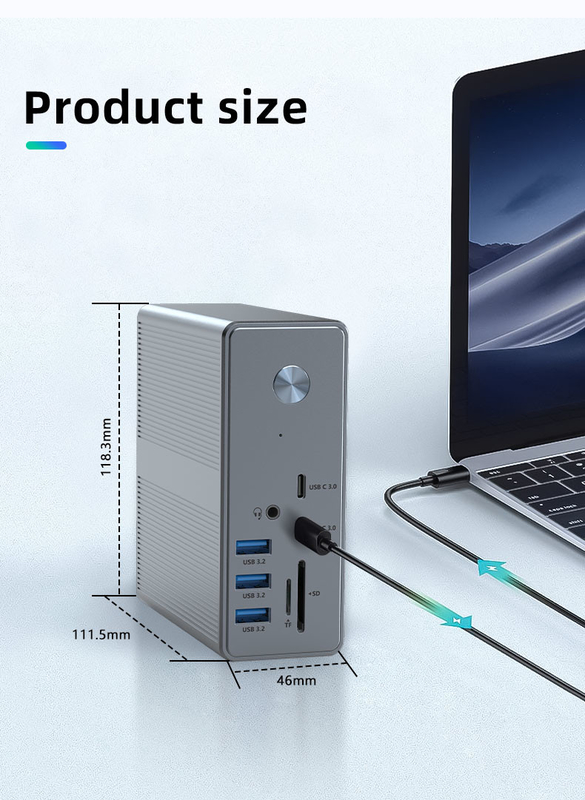 Estación de acoplamiento USB C de aleación de aluminio y material ABS con conectividad Plug and Play de lector de tarjetas SD / TF