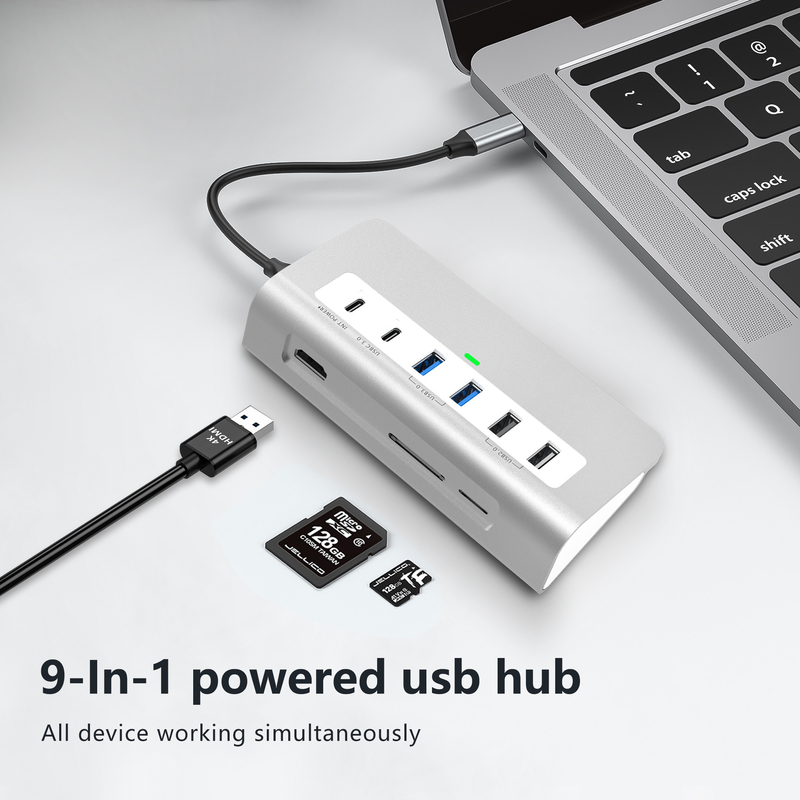 Características adicionales Estación de acoplamiento USB-C 9 en 1 con manual de usuario y diseño compacto incluido