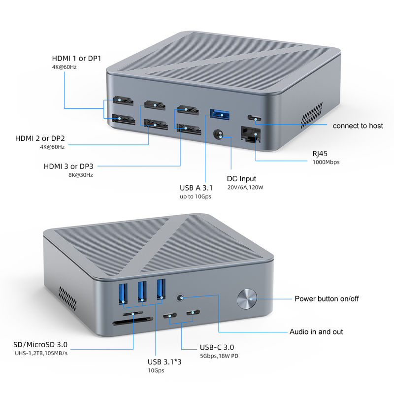 Estación de acoplamiento de escritorio USB-C HDMI Puerto de visualización de resolución 4K USB C 3.1 Para PC portátil