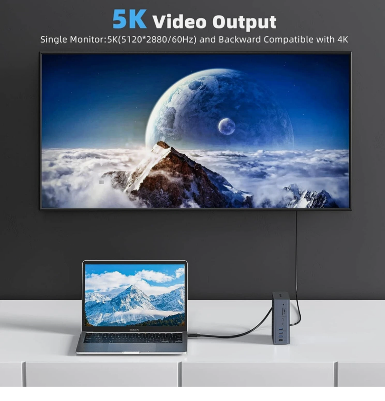 Estación de acoplamiento Thunderbolt 3 de 16 en 1 con velocidad de salida DP1.4 de 40 Gbps y carga PD de 65 W