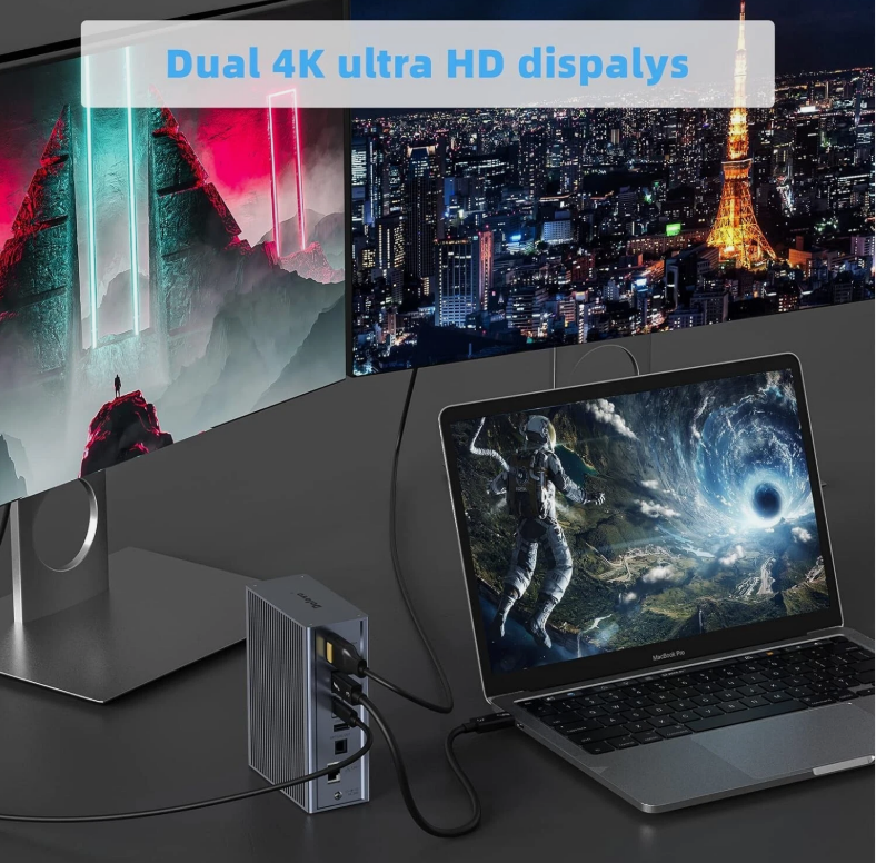 Estación de acoplamiento Thunderbolt 3 de 16 en 1 con velocidad de salida DP1.4 de 40 Gbps y carga PD de 65 W