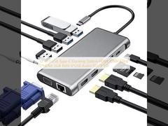 12-In-1 USB Type-C Docking Station HDMI 1080P 60Hz 2*HDMI VGA RJ45 4*USB Audio SD/TF PD